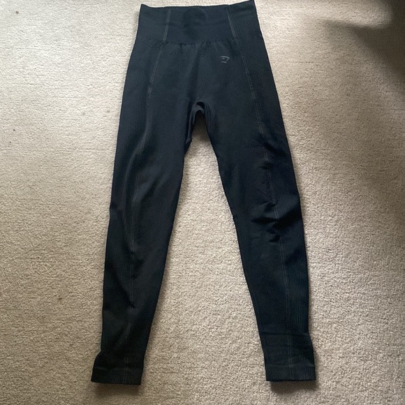Gymshark ultra High Rise Ribbed Side Leggings  Black Sz Medium Compression Knit - Picture 3 of 4